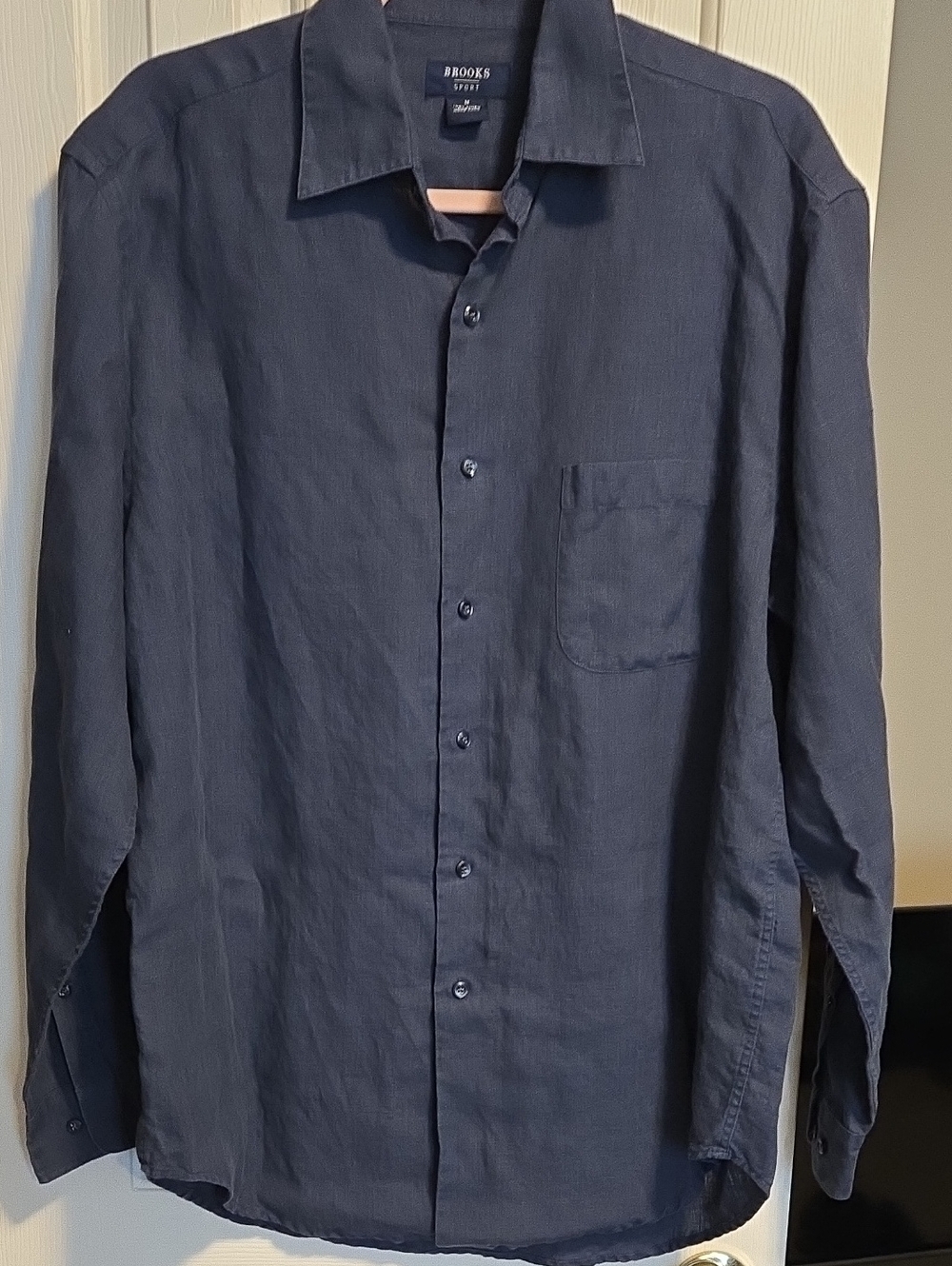 Men Brooks Brothers Dark Navy Long-Sleeve Button-Down Linen Shirt